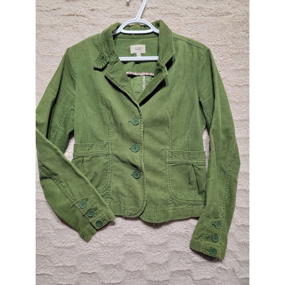 Jacob Connexion Green Corduroy Blazer Jacket Womens 9/10 Cotton 3 Button Pockets